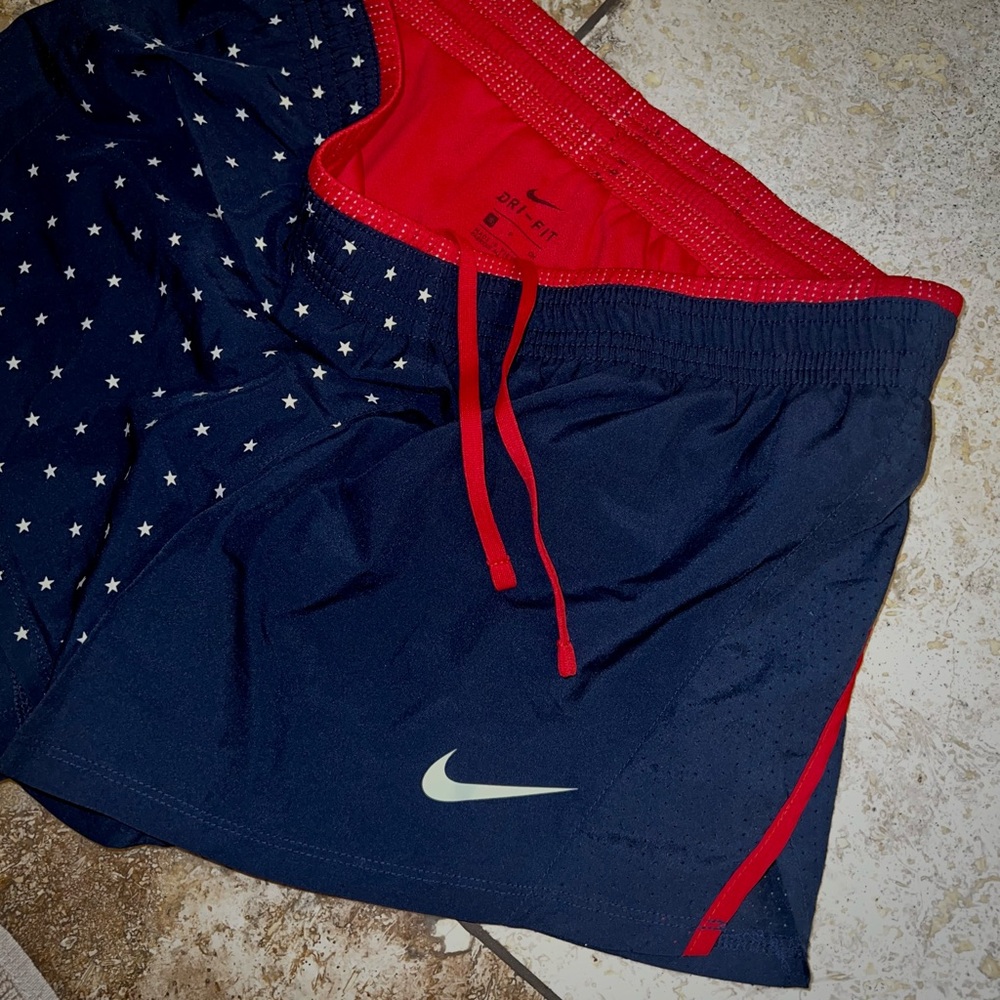 NIKE Navy Blue Red White Stars Running Shorts S